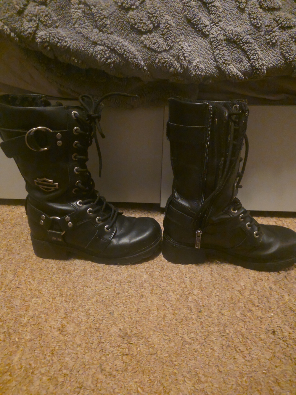 Harley-Davidson Black Lace-Up Moto Knee Boots with Side Zipper
